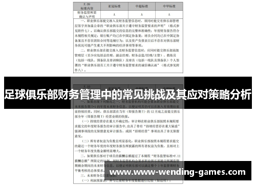 足球俱乐部财务管理中的常见挑战及其应对策略分析 足球俱乐部财务管理中的常见挑战及其应对策略分析